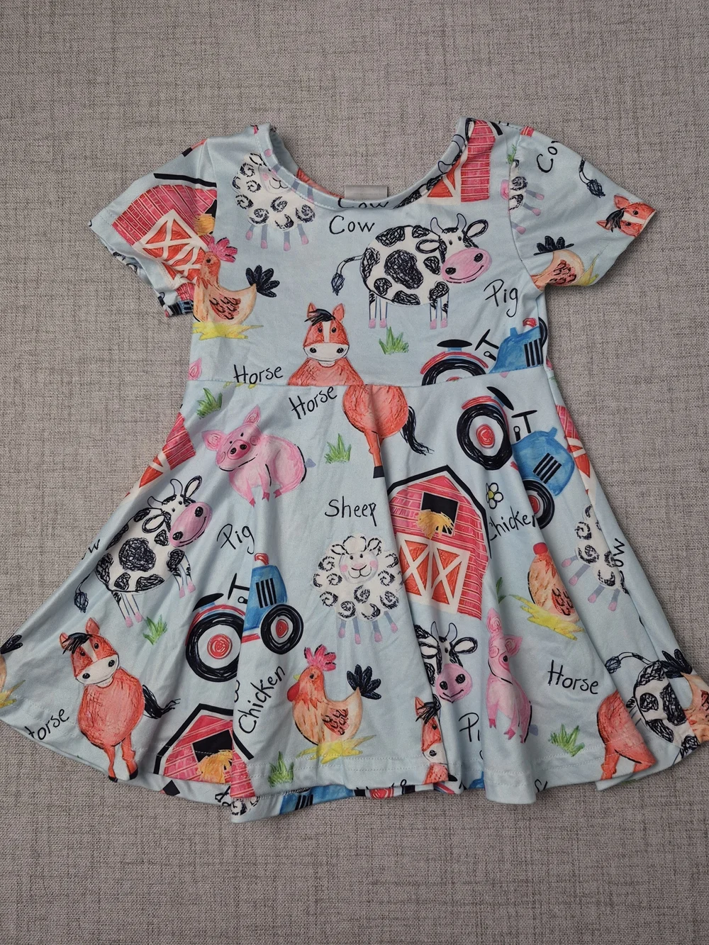 Girls Light Blue Farm Animal Twirl Dress